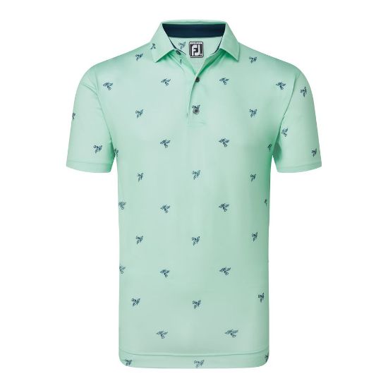 FootJoy Men's Thistle Print Lisle Green Golf Polo Shirt Front View