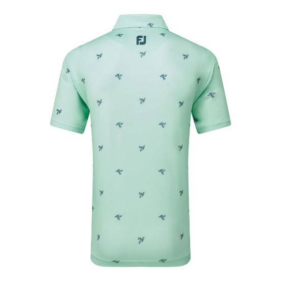 FootJoy Men's Thistle Print Lisle Green Golf Polo Shirt Back View