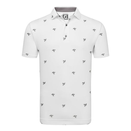  FootJoy Men's Thistle Print Lisle White Golf Polo Shirt Front View