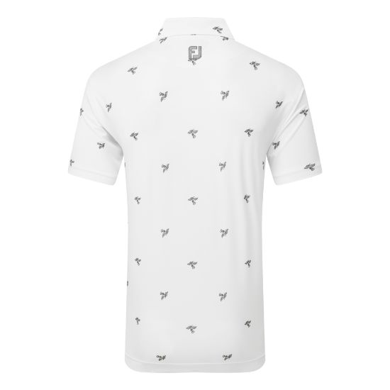  FootJoy Men's Thistle Print Lisle White Golf Polo Shirt Back View