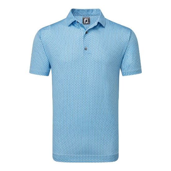 FootJoy Men's Scallop Shell Foulard Lisle Blue Golf Polo Shirt Front View