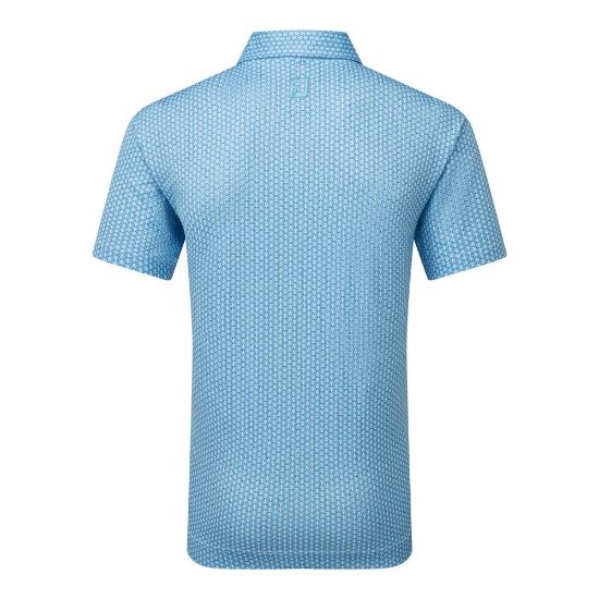 FootJoy Men's Scallop Shell Foulard Lisle Blue Golf Polo Shirt Back View