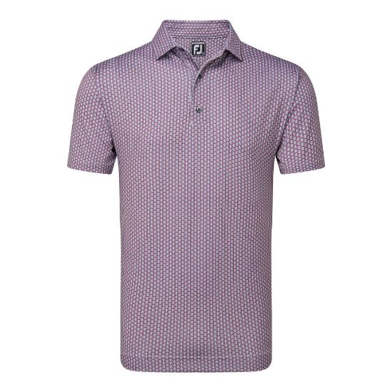FootJoy Men's Scallop Shell Foulard Lisle Coral Red Golf Polo Shirt Front View