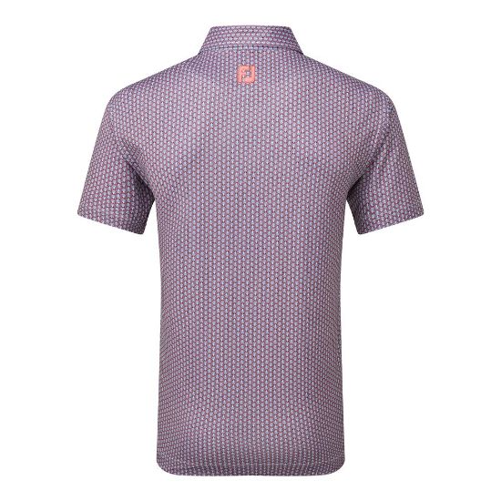 FootJoy Men's Scallop Shell Foulard Lisle Coral Red Golf Polo Shirt Back View
