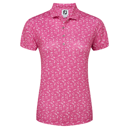 FootJoy Ladies Floral Print Lisle Pink/White Golf Polo Shirt