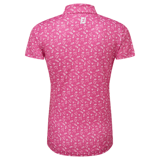 FootJoy Ladies Floral Print Lisle Pink/White Golf Polo Shirt Back