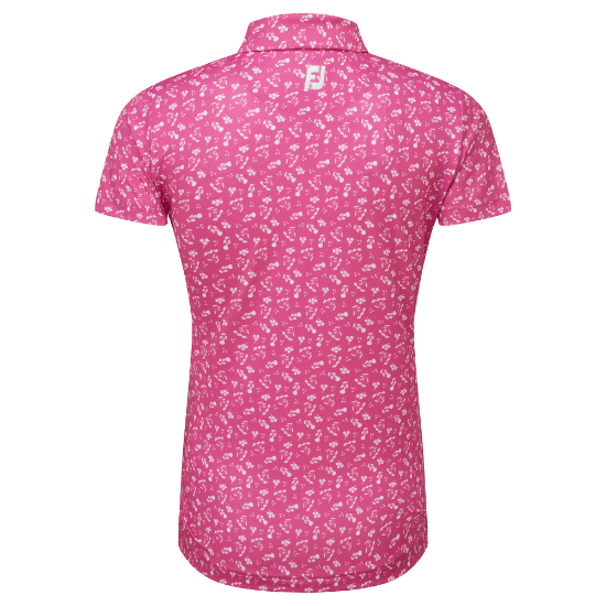 FootJoy Ladies Floral Print Lisle Pink Golf Polo Shirt Back View