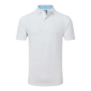 FootJoy Men's Stretch Lisle Dot Print White/Light Blue Golf Polo Shirt Front View