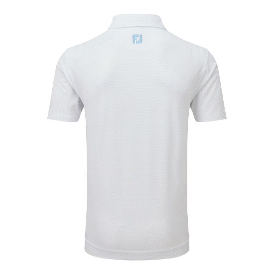 FootJoy Men's Stretch Lisle Dot Print White/Light Blue Golf Polo Shirt Back View