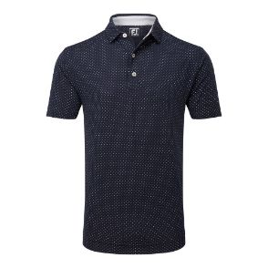 FootJoy Men's Stretch Lisle Dot Print Navy/White Golf Polo Shirt Front View