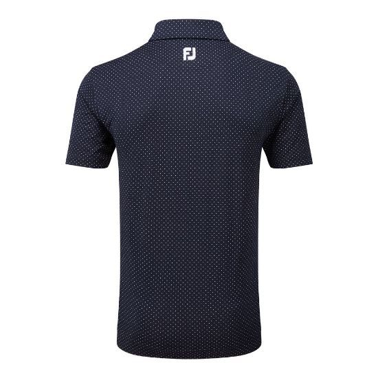 FootJoy Men's Stretch Lisle Dot Print Navy/White Golf Polo Shirt Back View