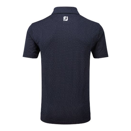 FootJoy Men's Stretch Lisle Dot Print Navy Golf Polo Shirt Back View