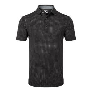 FootJoy Men's Stretch Lisle Dot Print Black/Grey Golf Polo Shirt Front View