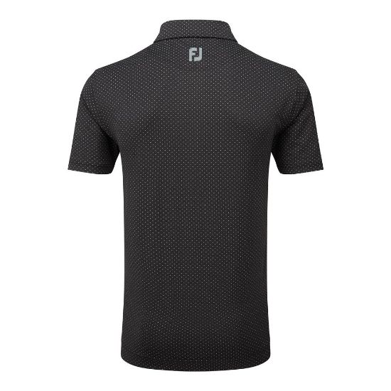 FootJoy Men's Stretch Lisle Dot Print Black/Grey Golf Polo Shirt Back View
