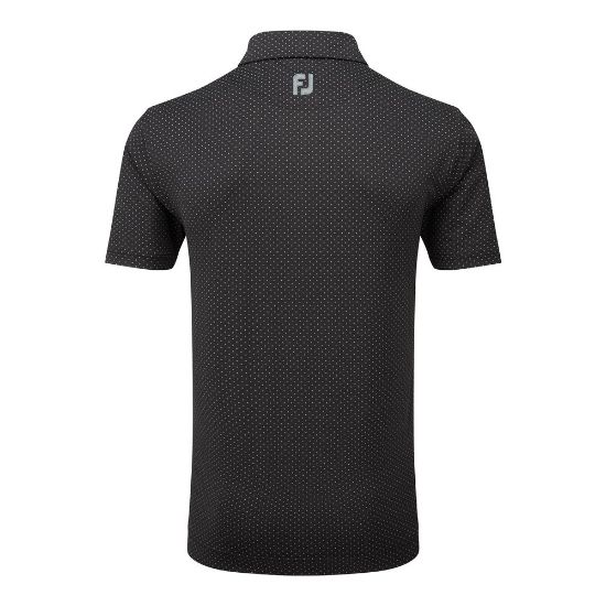 FootJoy Men's Stretch Lisle Dot Print Black Golf Polo Shirt Back View