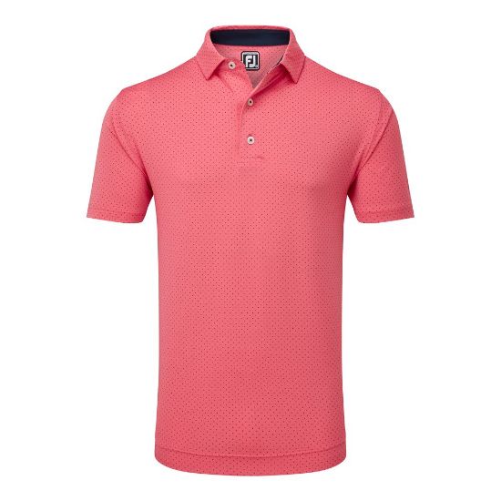 FootJoy Men's Stretch Lisle Dot Print Red Golf Polo Shirt Front View
