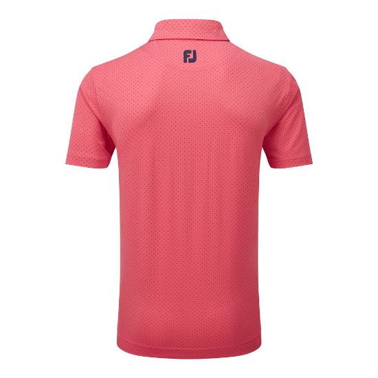 FootJoy Men's Stretch Lisle Dot Print Red Golf Polo Shirt Back View