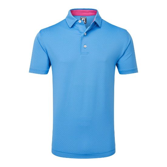 FootJoy Men's Stretch Lisle Dot Print Ocean/Berry Golf Polo Shirt Front View