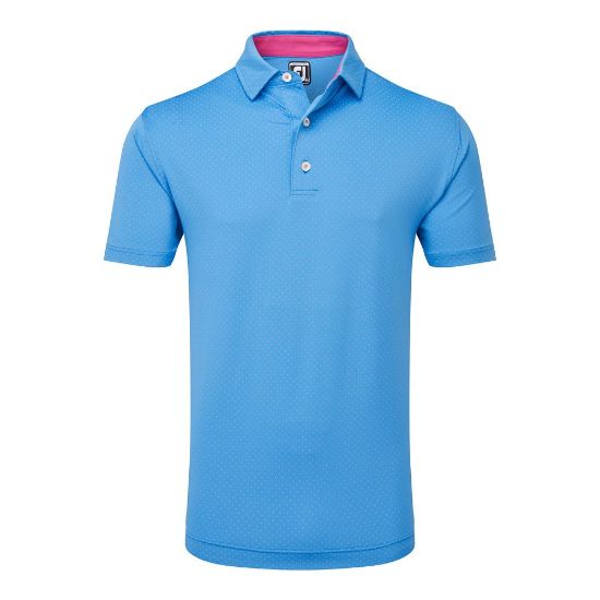 FootJoy Men's Stretch Lisle Dot Print Blue Golf Polo Shirt Front View