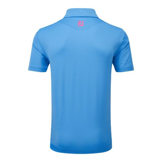 FootJoy Men's Stretch Lisle Dot Print Ocean/Berry Golf Polo Shirt Back View