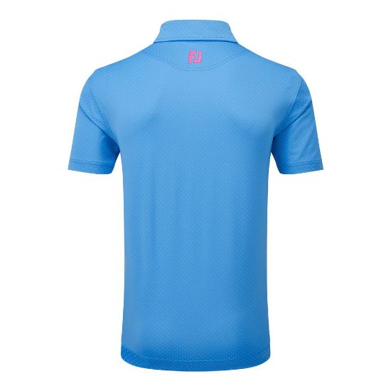 FootJoy Men's Stretch Lisle Dot Print Blue Golf Polo Shirt Back View
