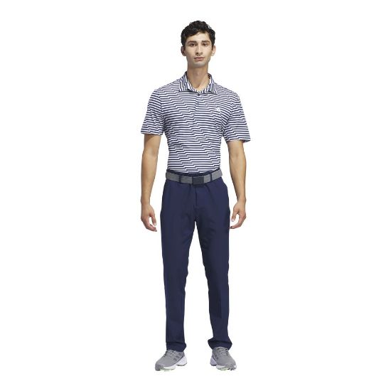 Model wearing adidas Men's Ultimate 365 Tapered Collegiate Navy Golf Pants Full View