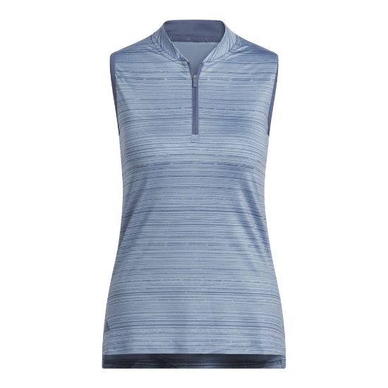 adidas Ladies Ultimate Jacquard Sleeveless Preloved Ink Golf Polo Shirt Front View