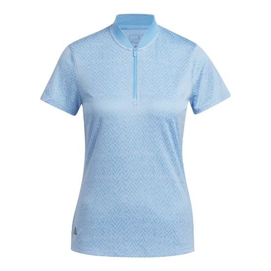 adidas Ladies Ultimate Jacquard Semi Burst Blue Golf Polo Shirt Front View