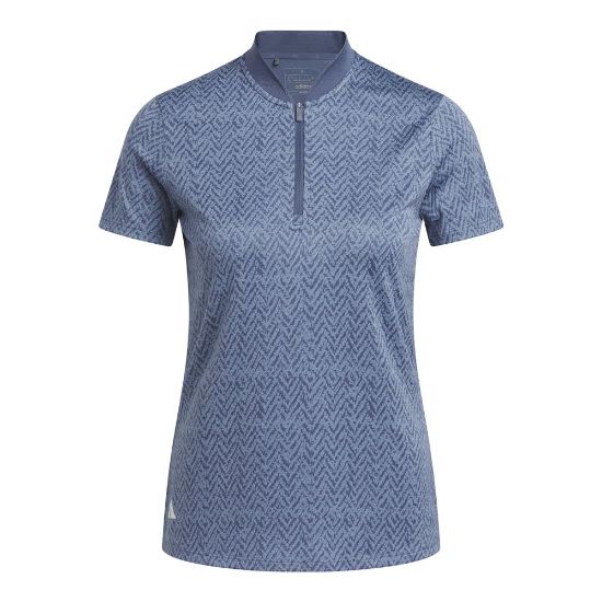 adidas Ladies Ultimate Jacquard Preloved Ink Golf Polo Shirt Front View