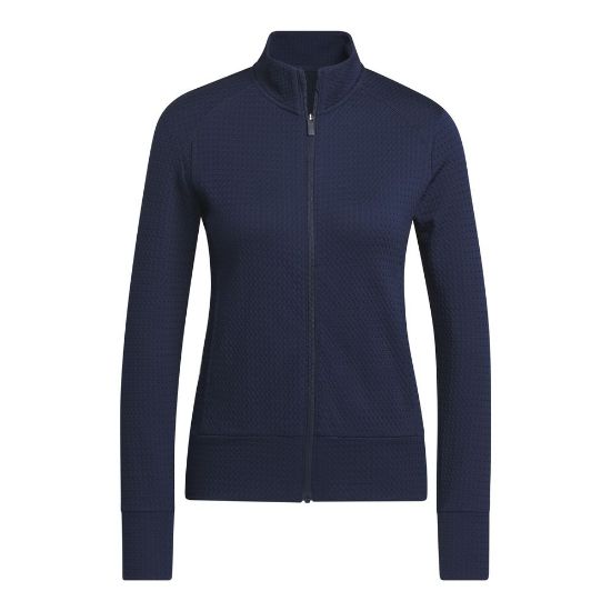 adidas Ladies Ultimate Jacquard Collegiate Navy Golf Jacket Front View