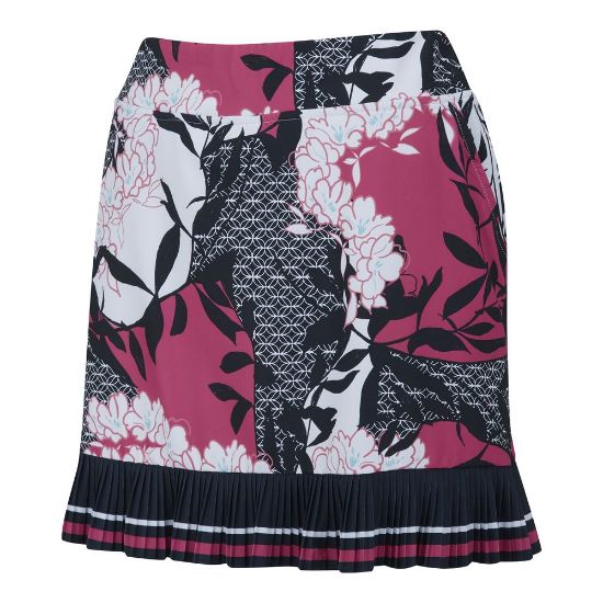 PING Ladies Georgia Pink Blossom Multi Golf Skort Front View