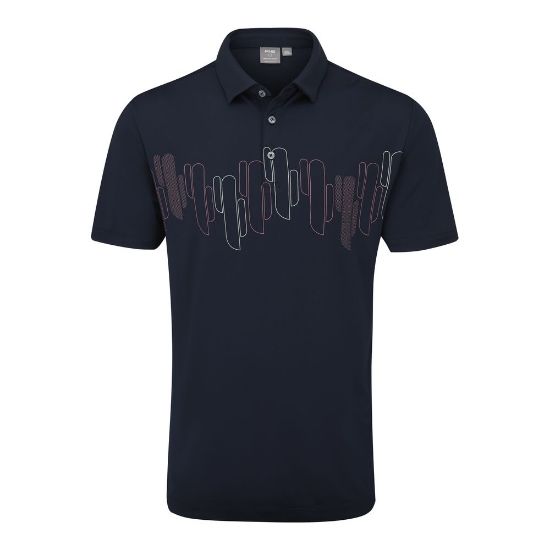 PING Men's Arizona Cactus Print Navy Golf Polo Shirt Front View