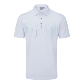 PING Men's Arizona Cactus Print White Golf Polo Shirt Front View
