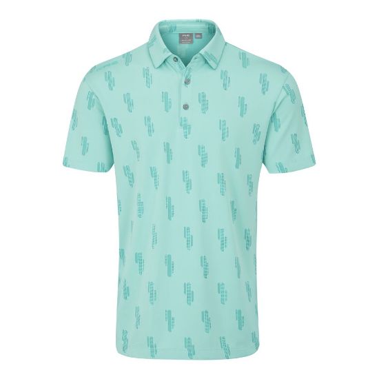 PING Men's Arizona Cactus Blue Golf Polo Shirt Front View