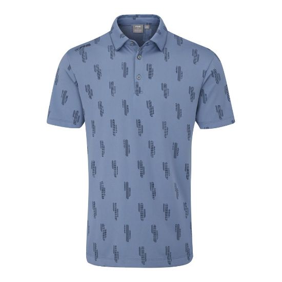 PING Men's Arizona Cactus Blue Golf Polo Shirt Front View