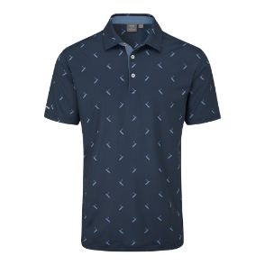 PING Men's Gold Putter Printed Navy Multi Golf Polo Shirt Front View