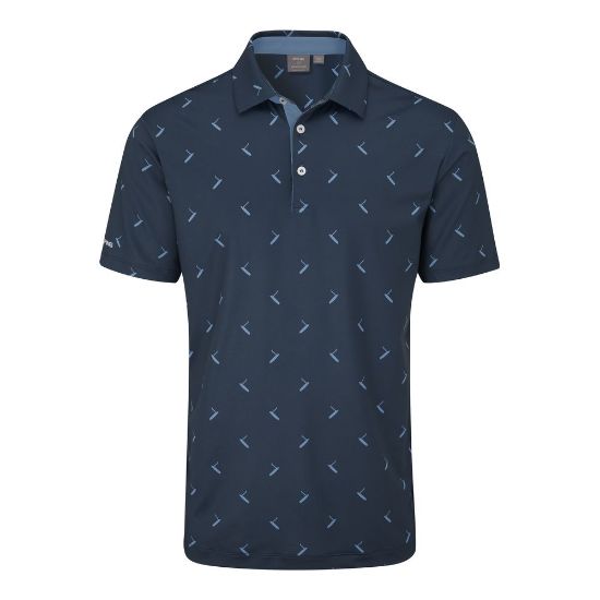 PING Men's Gold Putter Printed Navy Golf Polo Shirt Front View