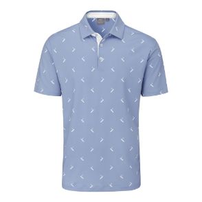 PING Men's Gold Putter Printed Spring Blue Multi Golf Polo Shirt Front View