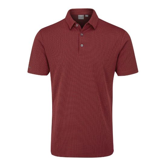 PING Men's Halcyon Jacquard Red Golf Polo Shirt Front View