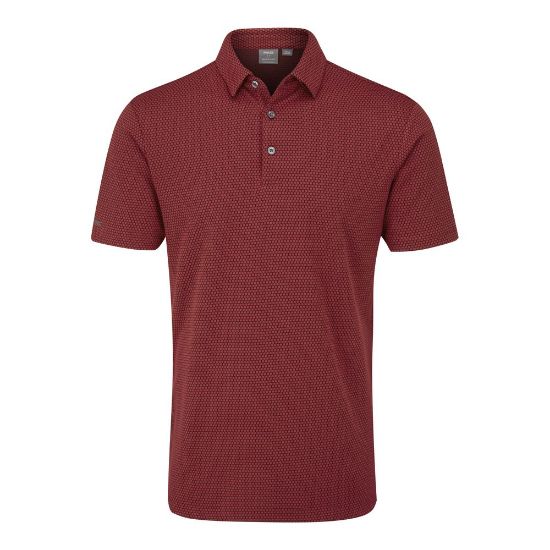 PING Men's Halcyon Jacquard Rich Red Multi Golf Polo Shirt Front View
