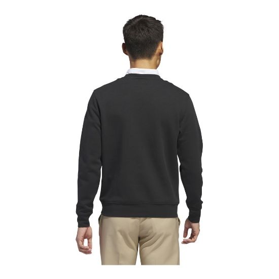 Model wearing adidas Men's Core Crew Black Golf Sweatshirt Back View