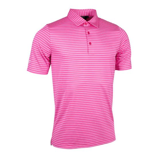 Glenmuir Men's Muirhead Pencil Stripe Pink Golf Polo Shirt Front View