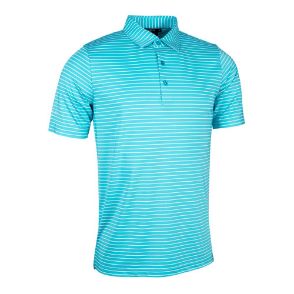 Glenmuir Men's Muirhead Pencil Stripe Aqua Golf Polo Shirt Front View
