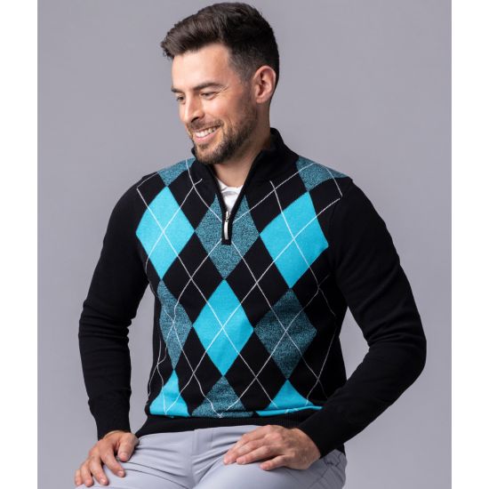 Model wearing Glenmuir Men's Lauder Black Golf Sweater Front View