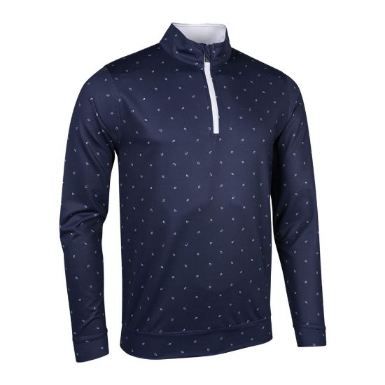 Glenmuir Men's Wick Navy/White Saltire Flags Golf Midlayer Front View