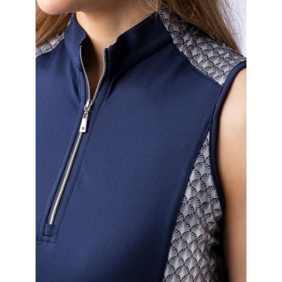 Model wearing Glenmuir Ladies Billie Navy Golf Polo Shirt Front View