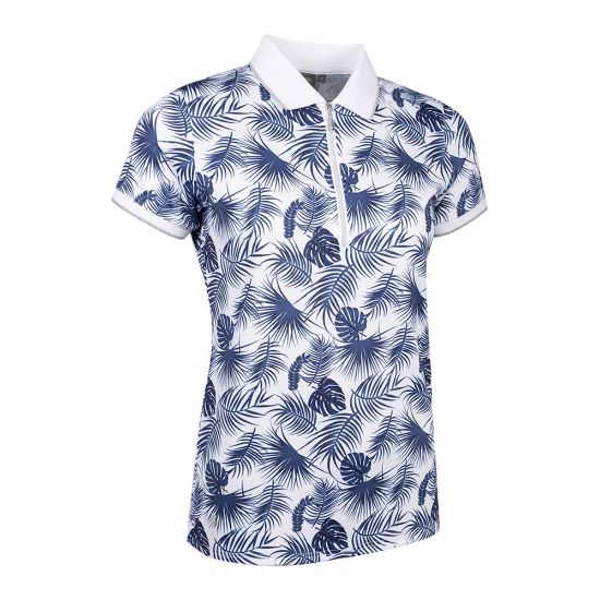 Glenmuir Ladies Amelia White & Navy Golf Polo Shirt Front View