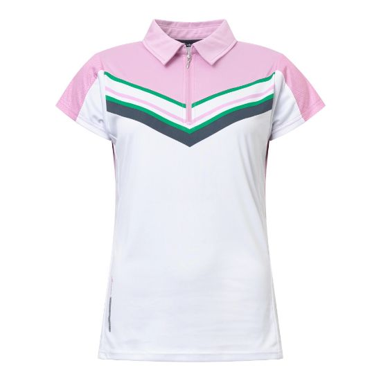 Abacus Ladies Simone Drycool Cupsleeve Peony Golf Polo Shirt Front View