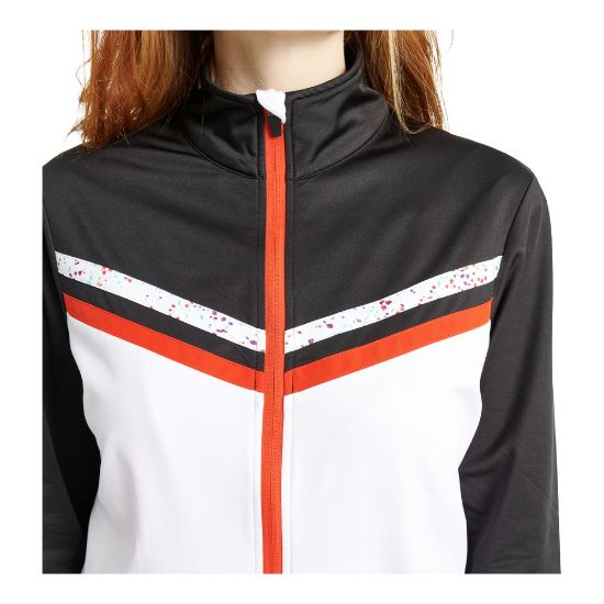 Model wearing Abacus Ladies Sherwood Full-Zip Floral White Golf Fleece Front View