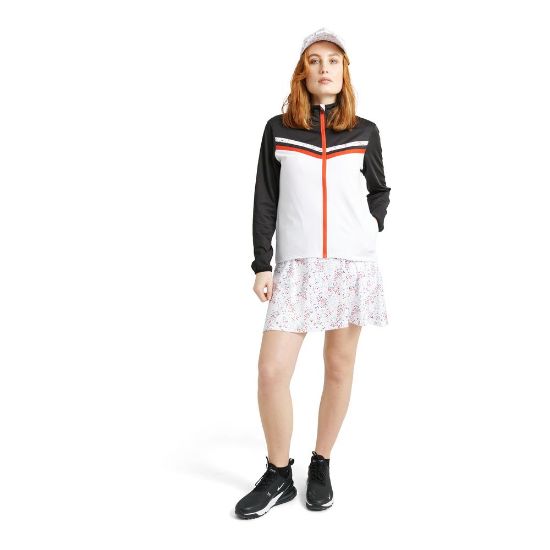 Model wearing Abacus Ladies Sherwood Full-Zip Floral White Golf Fleece Full View